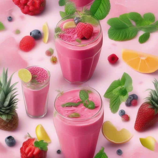 Delicious pink smoothie with refreshing fruits, perfect for a quick energy boost.