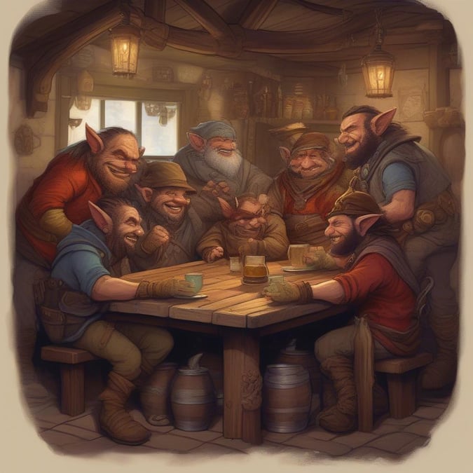 This enchanting wallpaper features a group of fantasy creatures gathered around a table, exuding a sense of camaraderie and wonder. The creatures, with their unique features and expressions, add a touch of magic to the scene.