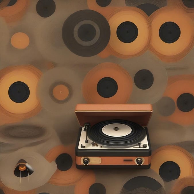 Bring the warmth and charm of vintage vinyl to your screens with this cool wallpaper featuring a brown record player on a background that mimics the sound waves of music.