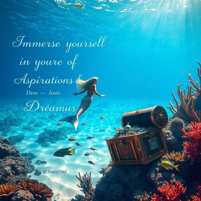 Be the mermaid you aspire to be with this inspirational quote wallpaper featuring a dreamy underwater scene. Perfect for your desktop or mobile background.