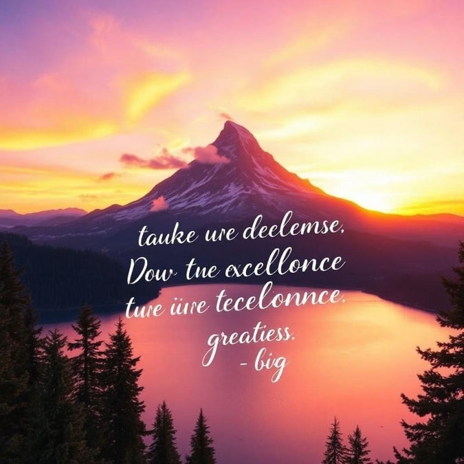 A wallpaper featuring a beautiful sunset over mountains, paired with a motivational quote by Biggie.