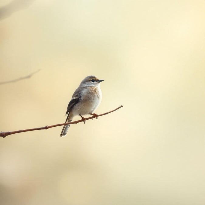 This minimalist wallpaper features a bird perched on a branch, set against a clean and simple background. The image is perfect for those who appreciate the beauty of nature in a subtle and understated way.