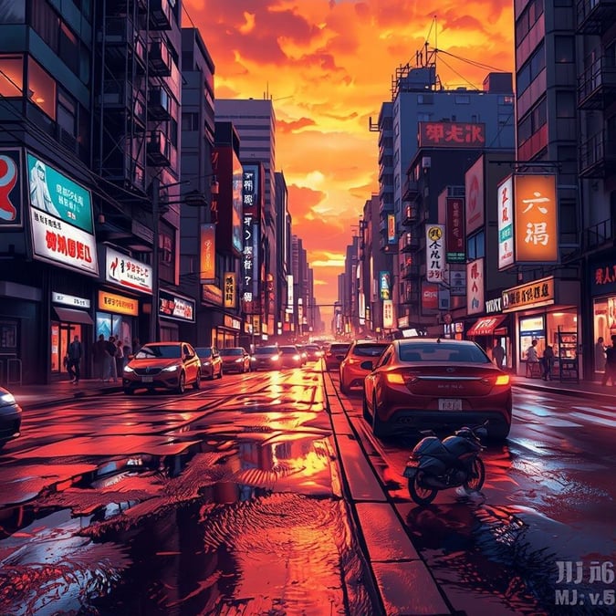 Get ready to immerse yourself in the vibrant world of anime with this stunning Tokyo cityscape wallpaper. The neon lights of the city reflect off the wet pavement, creating a futuristic and bustling atmosphere. With a mix of warm orange and yellow hues, this wallpaper is perfect for anyone who loves anime and wants to add a touch of excitement to their desktop or mobile device.