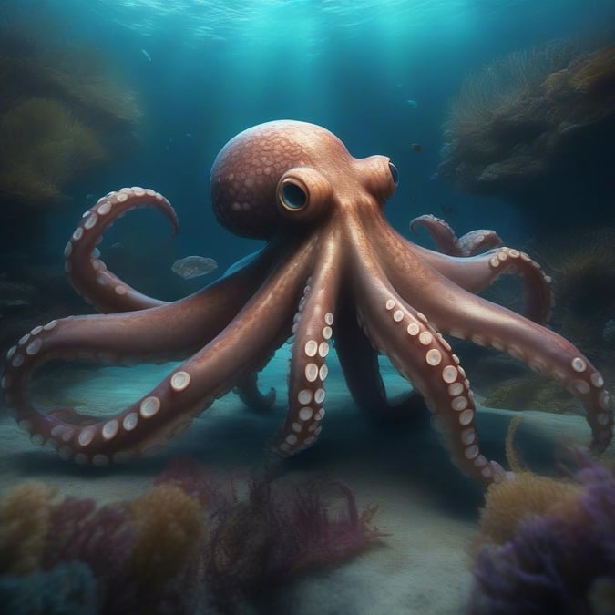 This image captures the beauty and majesty of an octopus in its natural habitat, showcasing its unique features and behaviors.