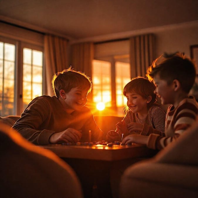 This image captures the heartwarming moment when children express their gratitude to dad with a warm smile. It's a snapshot of family bonding time, perfect for a Father's Day wallpaper.