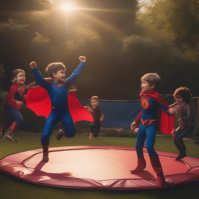 Libérez votre super-héros intérieur avec ce fond d'écran vibrant mettant en scène Superman et Spiderman dans un combat de trampoline ludique.