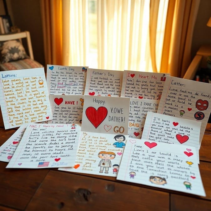 Colorful cards with heartfelt messages from kids, perfect for celebrating Dad on Father's Day.