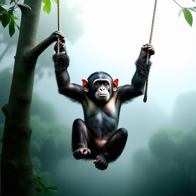 This little monkey seems to be enjoying his ride on the swing. What a fun moment captured in this image! Swing away into the jungle with our friendly animal friend.