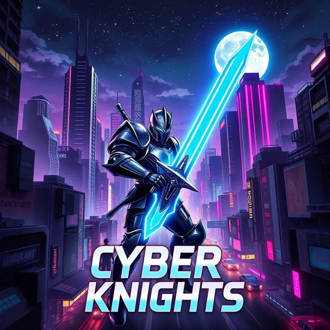 In the city of tomorrow, a cybernetic knight stands guard over neon-lit streets.