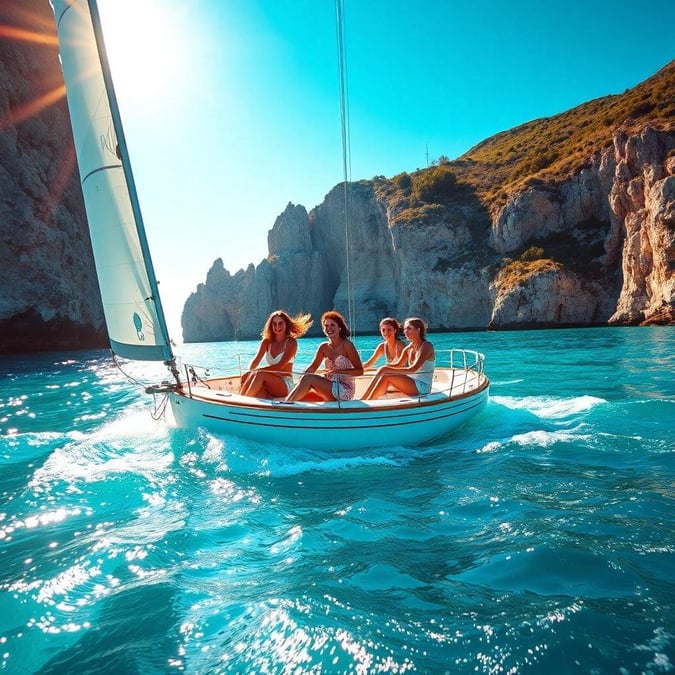 A group of friends enjoying a sunny day out on the water, exploring one of the world's most breathtaking lagoons.