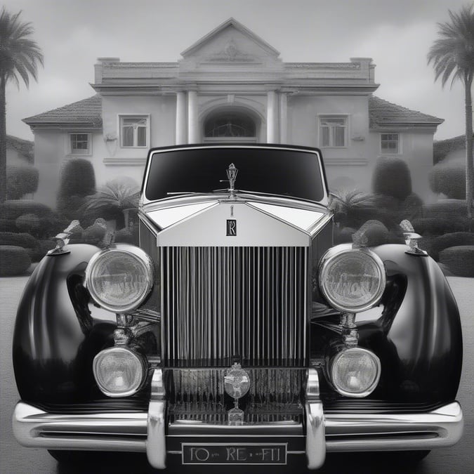 This image captures the essence of luxury and elegance, featuring a vintage Rolls Royce car parked in front of a grand building. The vehicle's classic design exudes a sense of timeless refinement, and its pristine condition indicates that it is well-maintained by enthusiasts or collectors.