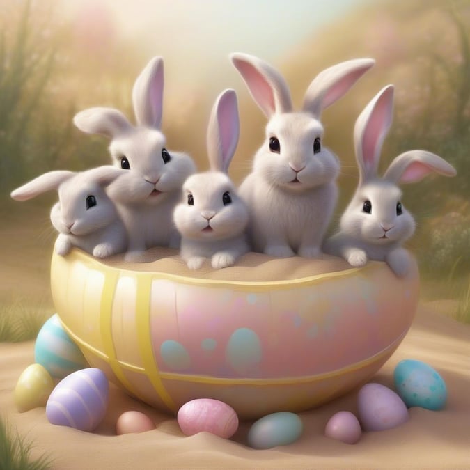 Happy Easter from this adorable family of six bunnies sitting in their basket. The perfect festive wallpaper for all your devices.