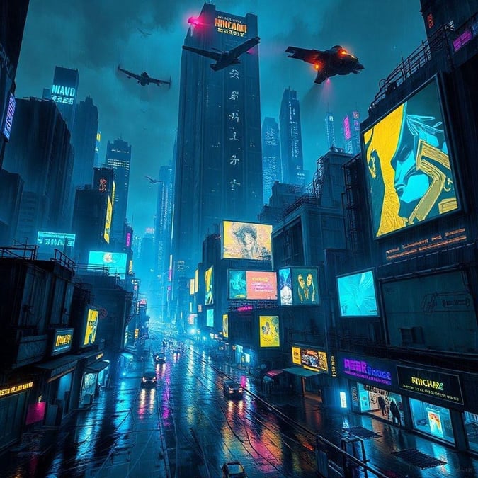 This image is a stunning representation of a futuristic cityscape, with towering skyscrapers and flying vehicles that evoke a sense of wonder and excitement. The vibrant colors and dynamic composition make it a captivating wallpaper for any desktop or mobile device.