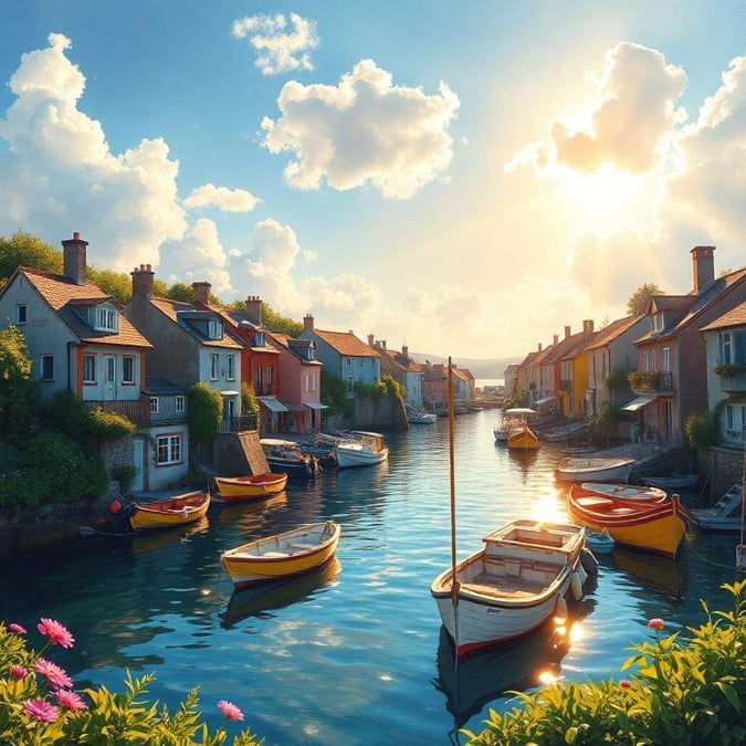 This serene image captures the beauty of a tranquil canal scene, perfect for a desktop or mobile wallpaper.