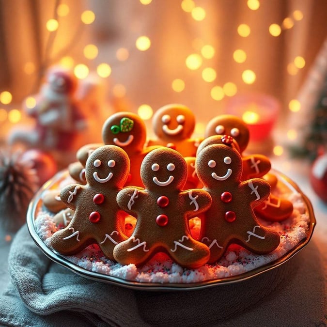 Santa's happy helpers, gingerbread men with candy eyes and noses, ready to spread holiday cheer. Festive and fun for your desktop or mobile device.