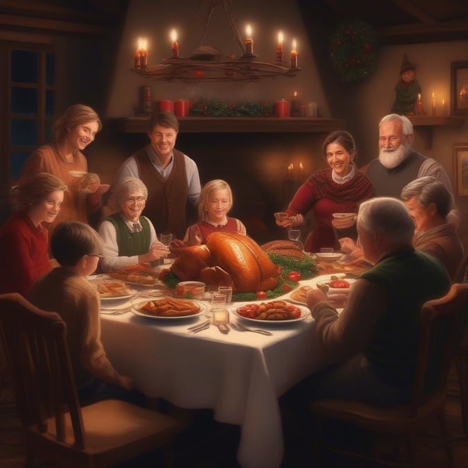 A warm, festive scene where loved ones have come together to celebrate the holiday season.