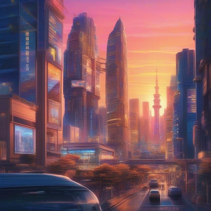 Plongez dans le monde vibrant de l'anime avec ce magnifique fond d'écran de paysage urbain. La métropole futuriste prend vie au crépuscule, avec des publicités holographiques et des bâtiments imposants qui semblent s'étendre à l'infini. La douce lueur des lampadaires ajoute une touche de fraîcheur à la scène, créant une expérience visuelle vraiment unique et captivante.