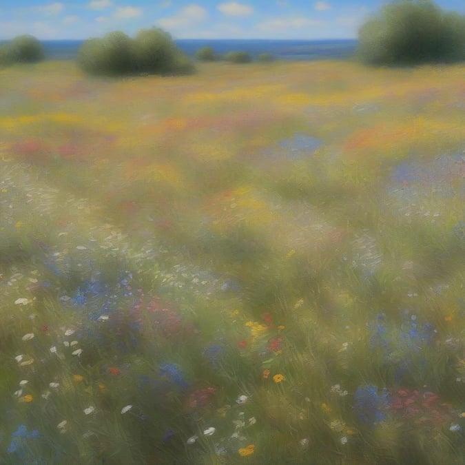 Vibrant wildflowers dotting the landscape, creating a lush and colorful scene.