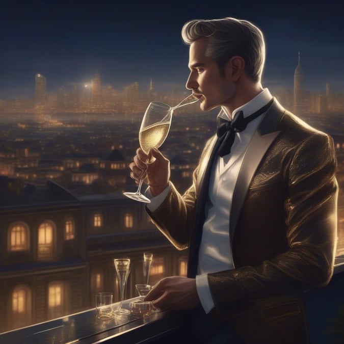 This luxurious wallpaper features a sophisticated man savoring a glass of wine, exuding elegance and refinement.