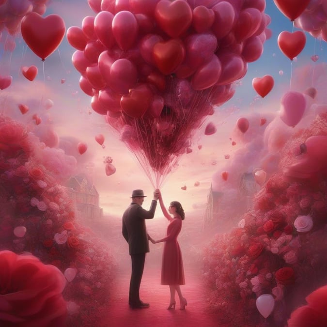 A love-filled celebration of Valentine's Day, where the joyous balloons symbolize the lightness and freedom that romance brings.