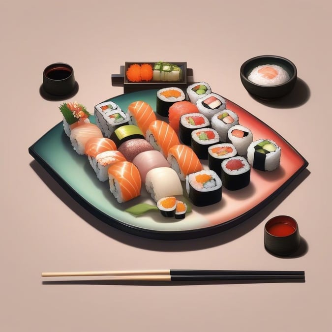 Indulge in the vibrant world of sushi with this mouthwatering wallpaper.