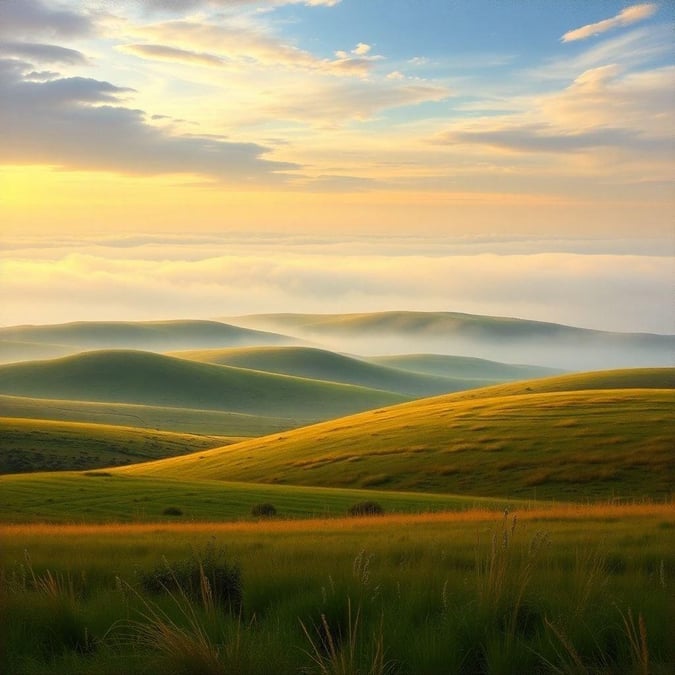 Escape to a serene world with this stunning green hills landscape wallpaper, perfect for adding a touch of nature to your desktop or mobile device.