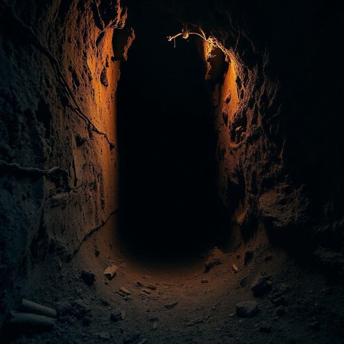 This cave entrance exudes an air of mystery and adventure, inviting you to explore the unknown. The dim lighting from above hints at ancient secrets hidden within its depths.