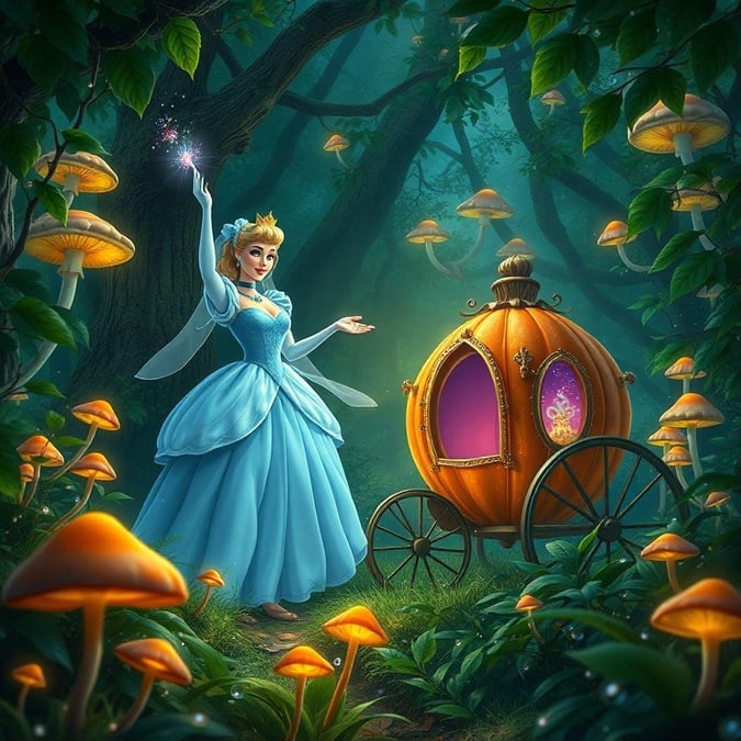 Step into a world of magic and wonder with Cinderella in this enchanting wallpaper. The beautiful princess is surrounded by lush greenery and vibrant flowers, creating a serene and peaceful atmosphere.