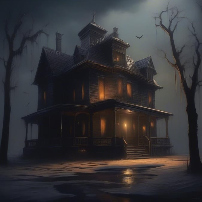 Get into the Halloween spirit with this spooky mansion wallpaper. The dark and eerie atmosphere, combined with the bare trees, creates a haunting ambiance that's perfect for the season.