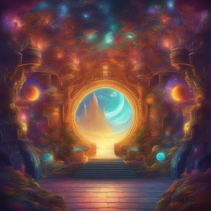 Step into the magical world of fantasy through this enchanting doorway. A colorful journey awaits!