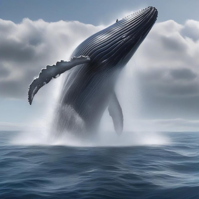 A stunning image of a humpback whale breaching the water's surface, showcasing its strength and agility.