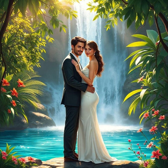 Escape to a tropical paradise with this romantic couple wallpaper, perfect for adding a touch of exotic style to your desktop or mobile device.