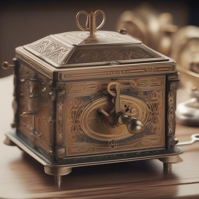 An intricate antique box, reminiscent of an old-world charm with its ornate design and intricate mechanism. Perfect for desktop or mobile background.