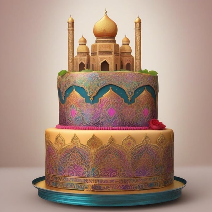 Celebrate the end of Ramadan with a stunning cake adorned with intricate designs inspired by the Taj Mahal, a worldwide symbol of love and devotion.