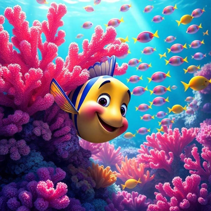 Dive into the deep blue sea with your favorite fish friend, Marlin, from the beloved Disney movie 'Finding Nemo'! Swim alongside a school of tropical fish through vibrant coral reefs in this colorful wallpaper perfect for desktop or mobile.