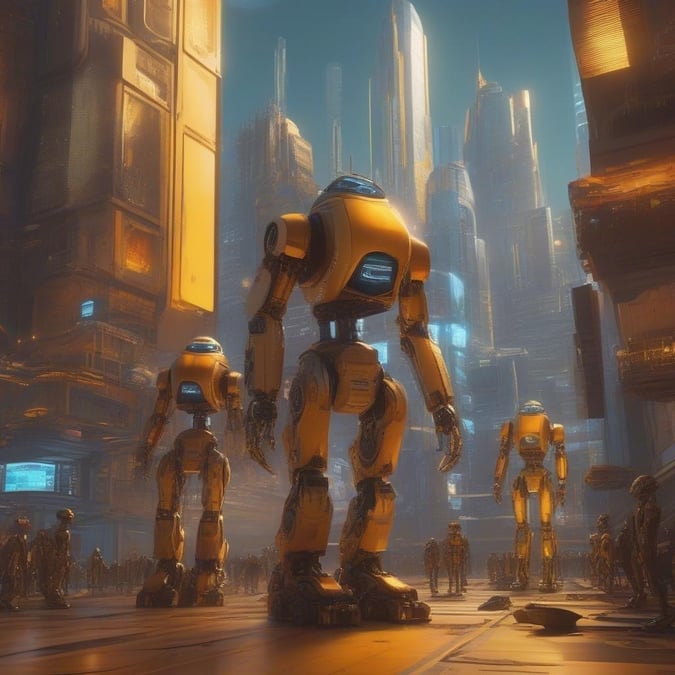 Get ready for a futuristic take on back to school with this stunning cityscape featuring robots and humans coexisting. This image is perfect for anyone looking to add a touch of futurism to their desktop or mobile wallpaper.