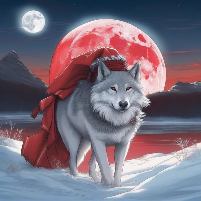 Ce fond d'écran inspiré de l'anime présente une créature majestueuse ressemblant à un loup traversant une toundra gelée, sur fond de pleine lune.