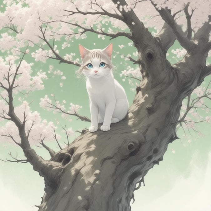 Déjate llevar por el encantador mundo del anime con este impresionante fondo de pantalla que presenta a una solitaria chica gato posada en un gigantesco árbol de flores de cerezo. Los intrincados detalles y los colores vibrantes te transportarán a un reino místico.