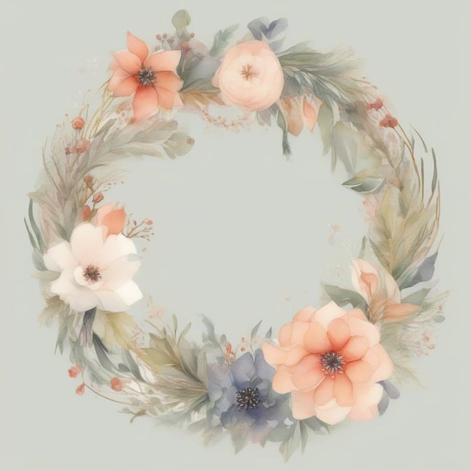 A circular floral wreath adorned with delicate blossoms, a charming centerpiece for any celebration or season.