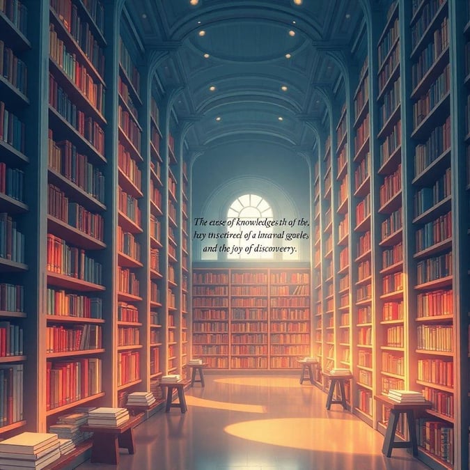 A vast library scene, showcasing the importance of knowledge and discovery. A quote to inspire curiosity and learning.