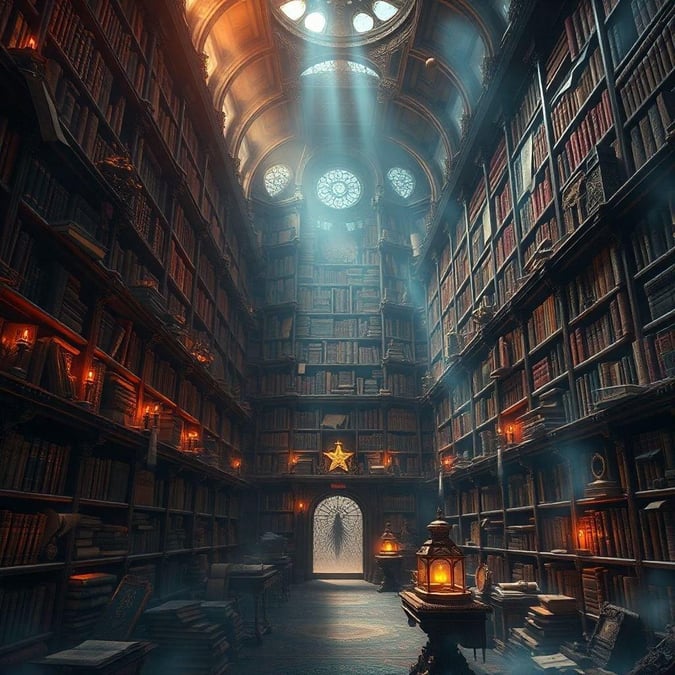 Step into a world of wonder and magic with this enchanting fantasy wallpaper. The grand, ornate library is filled with towering shelves of ancient tomes and mysterious artifacts, inviting you to explore the secrets of the mystical realm.