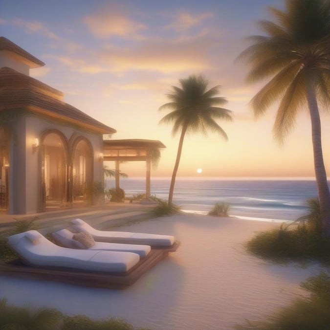 Escape to a world of luxury and elegance with this stunning beachfront retreat. The image showcases a lavish villa with a private beach and breathtaking ocean views, perfect for those seeking a high-end vacation experience.