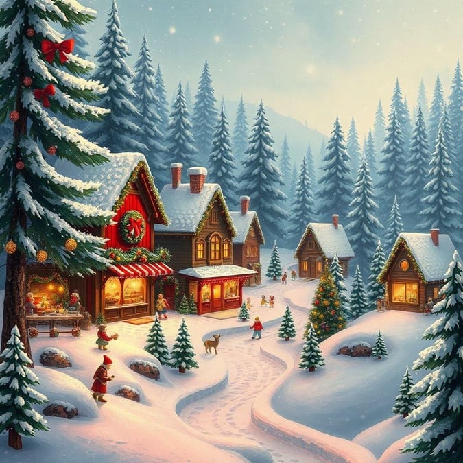 Get into the holiday spirit with this beautiful Christmas wallpaper, featuring a snowy village and a bright full moon.