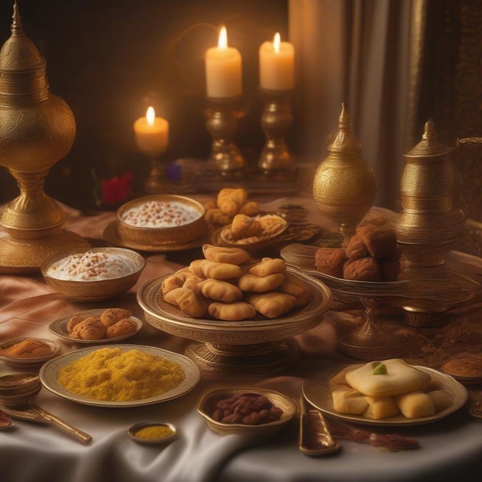 A delightful spread of sweet treats from Eid Al-Fitr celebrations, ready to be enjoyed by friends and family.