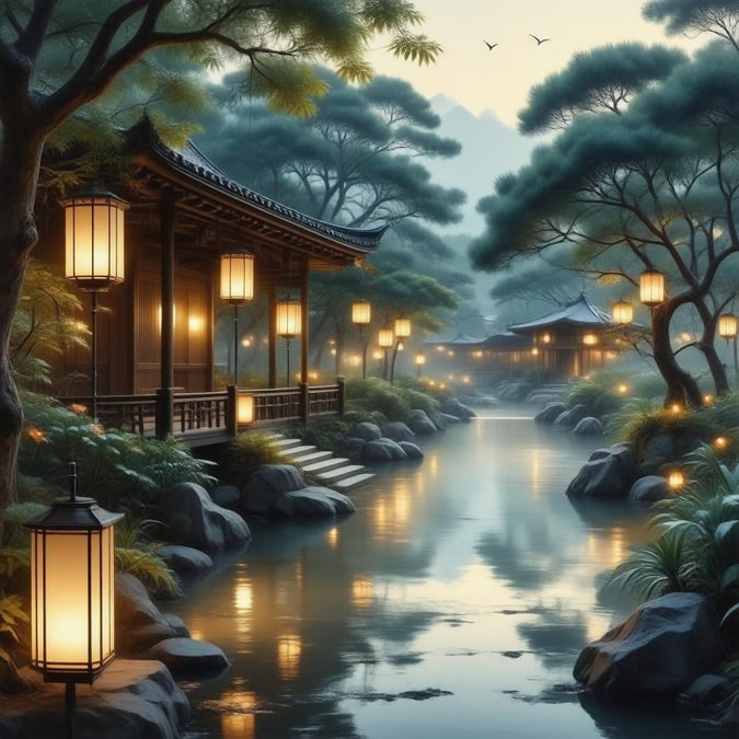 Dyk ned i den rolige skønhed i denne anime-inspirerede have, hvor traditionel japansk æstetik møder moderne ro.