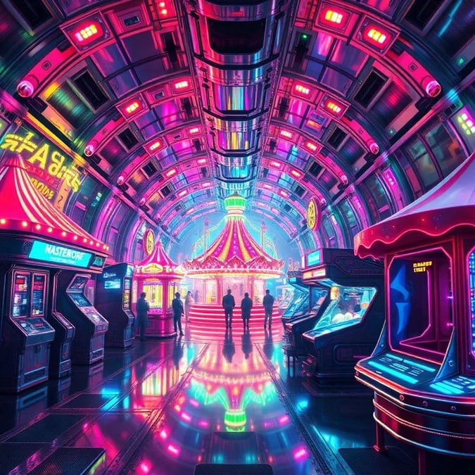 Walk down a vibrant neon-lit carnival midway. Feel the excitement in the air, hear the clink of coins from arcade games, and smell the sweet sugar scent from concession stalls. This is the perfect wallpaper for an energetic day.