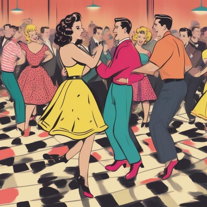 Get ready to groove with this vintage-inspired wallpaper featuring a lively dance scene. The retro style and fun atmosphere make it perfect for adding a touch of nostalgia to your desktop or mobile device.