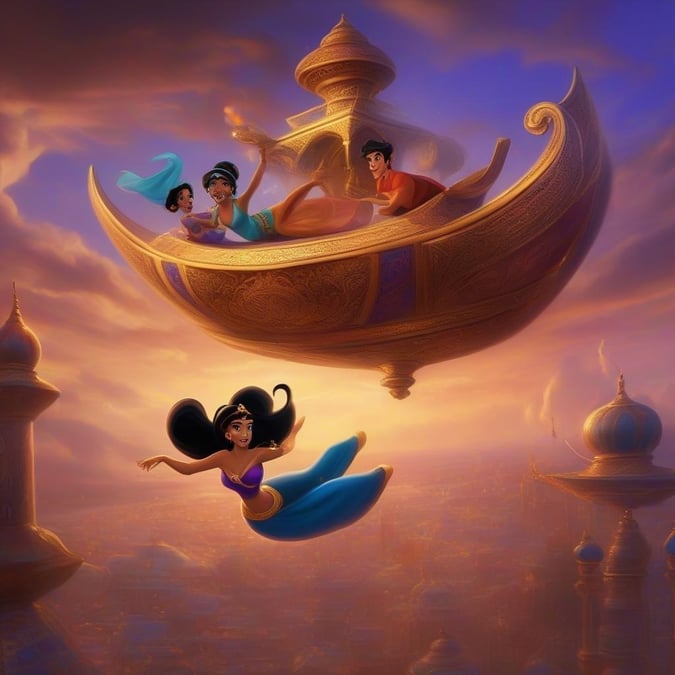 Soar through the skies with Aladdin and his friends on this magical carpet ride.