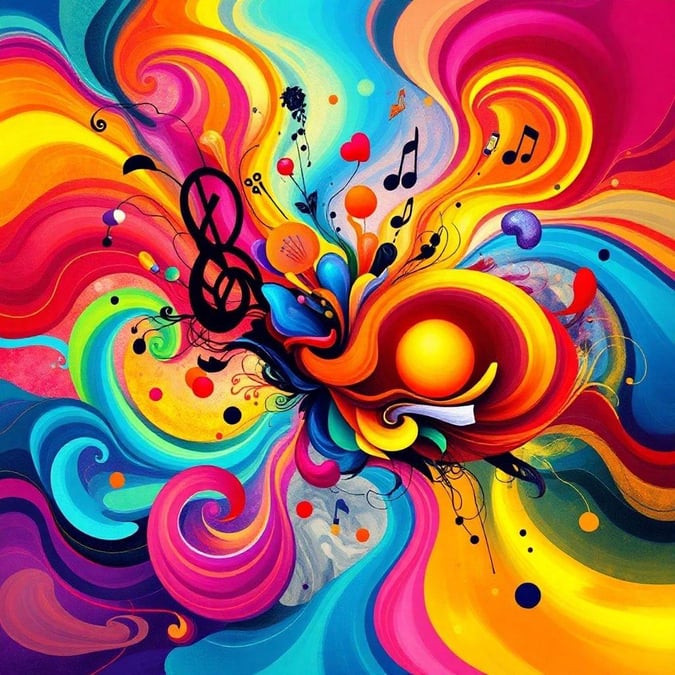 A vibrant symphony of colors, sounds, and shapes celebrating the joy of music.