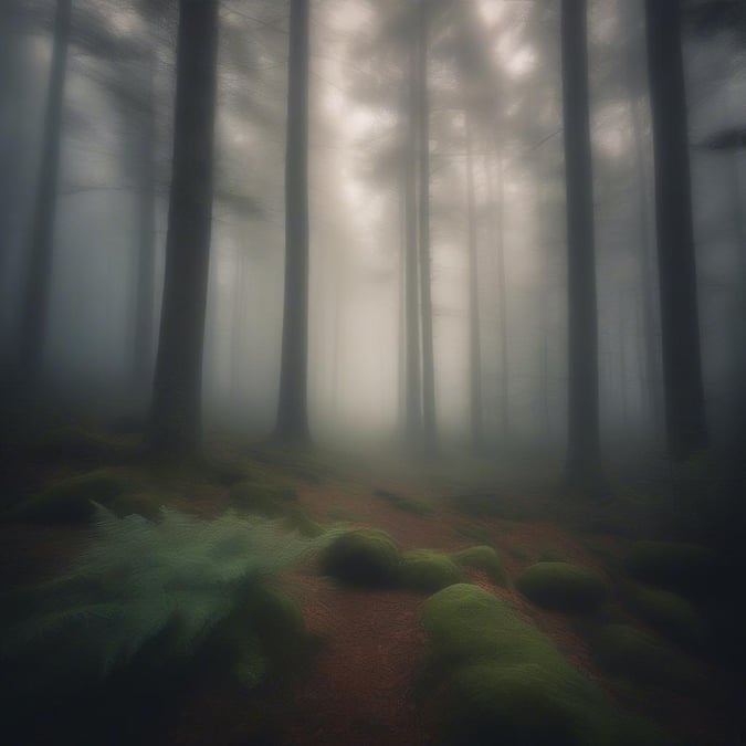 Embrace the serenity of a misty forest, where the soft light of dawn or dusk envelops the landscape in a mystical veil.